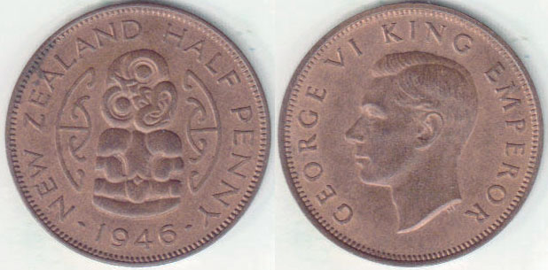 1946 New Zealand Half Penny (aUnc) A005340 - Click Image to Close